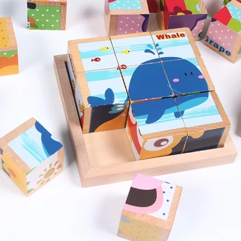 Sekskant, foto, træ-puslespil 3D-puslespil børn legetøj tidlig uddannelse pædagogisk legetøj terning og baby børn gave baby forsyninger