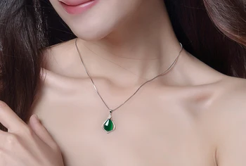 YANHUI Charme Emerald 925 Sterling Sølv Kæde Grønne Kalcedon Cubic Zirconia Smykker Halskæde til Kvinder Gave