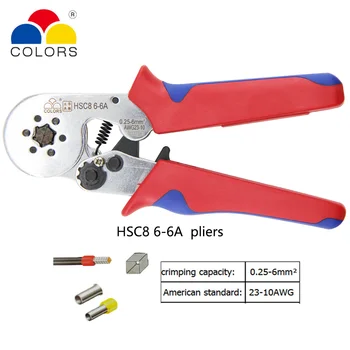 HSC8 6-6A crimpning tænger 0.25-6mm2 23-10AWG med 1020 700pcs rør type nål type terminal crimp mini pres wire værktøjer