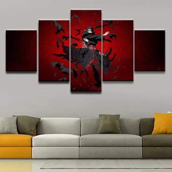 5 Stykker Lærred Maleri Ramme Itachi Uchiha Naruto Væg Kunst, Abstrakt Indretning Modulære Billeder Stue HD Prints For Gave