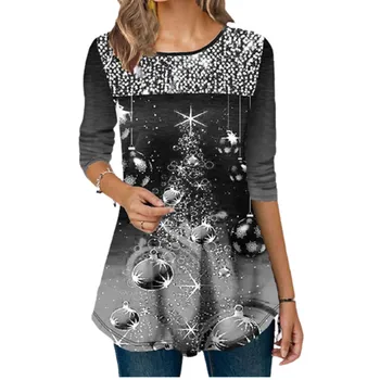 2020 Nye Efteråret Jul Kvinder med Lange Ærmer T-Shirts 3D-Print t-Shirt 5XL Plus Size Toppe Casual Damer Part Oversize Tøj