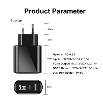 18W Hurtigt Oplade USB-Oplader til Hurtig Opladning Kabel-kvalitetskontrol (QC) 4.0 3.0 Type C PD-LED-Skærm-Telefon Oplader Til iPhone, Samsung, Huawei Xiaomi