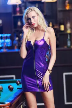 2019 Nye Mode, Sexet Dame PU Læder Front Zip Lige Vestido Latex Catsuit Party Club Bodycon Kjole Slim