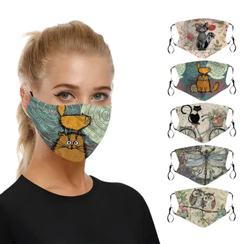 5pcs Unisex Munden Genbrug Masker 3D Søde Kat Print Kawaii ansigtsmaske Mode Maske Designer Maske Ansigt Respirator Mascarillas Z0722