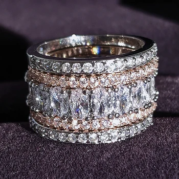 2021 nye ankomst rosa guld farve, 4 stykker stablet stak bryllup engagement ring sæt til kvinder mode band R5899