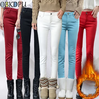 Vinteren Tykkere Velvet Varm Jeans kvinder Stretch Jeans Denim Blyant Bukser Candy farve Plus Size Skinny jeans varme bukser