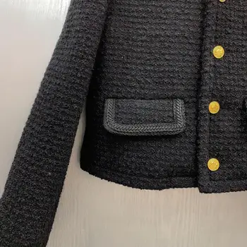 Nye Designer af Høj kvalitet kvinders Uld frakke 2020 Efterår og vinter kvinder vintage sort tweed frakke C283