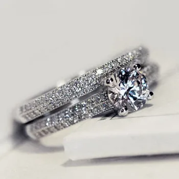 2020 nye design rejste guld sølvfarvet ring sæt til kvinder engagement finger jubilæum gave Banket smykker R5030