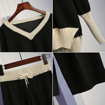 Comelsexy Plus Size To-delt Sæt med Top Og Bukser Strikket Kvinder Sweater Træningsdragt For Kvinder Casual Matchende Sæt Efteråret Bukser Sæt