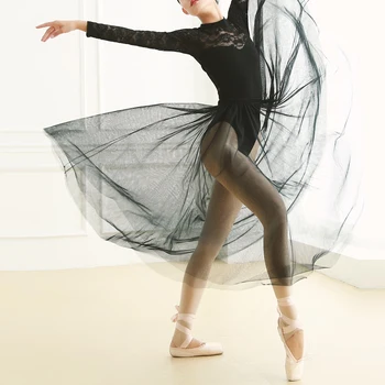88cm Lange Professionelle Voksne Ballet Skirt Hvid Sort Mesh Voksne Ballerina Swan Lake Dans Elastisk Talje Plisseret Tyl Nederdele