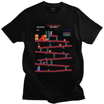 Sjove Donkey Kong T-Shirts til Mænd Arcade Spil Collage T-shirt med Vintage Ren Bomuld Tee Kort Ærme Retro t-shirt Afslappet Toppe Merch