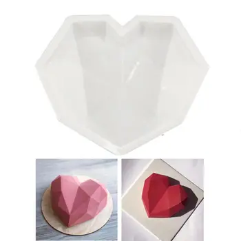 3D-Diamond Kærlighed Hjerte Form Silikone Forme Bageforme Mousse Wienerbrød Dessert Forme