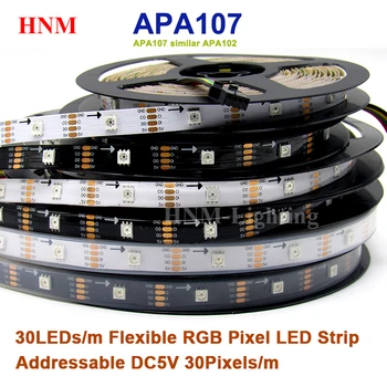 Adresserbare 30LEDs/m APA107 LED Strip Light 5050 SMD RGB Pixel Fleksibel Tape Christmas TV Lampe 5V,Sort/Hvid PCB,IP20/IP65/IP67
