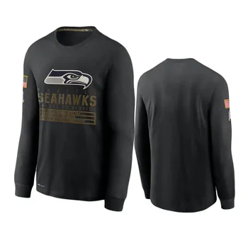 Seattle Mænd Sort Seahawks 2020 Hilsen til Service Bibeskæftigelse Performance langærmet T-Shirt - S-4XL