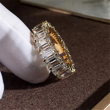 Original 925 Sterling Sølv med HVIDE Topas ædelsten Ring finger Luksus Emerald Bryllup Engagement Band Ringe sæt Til Kvinder Smykker