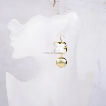 GuaiGuai Smykker Naturlige Ferskvands Keshi Golden Pearl Forgyldt Krog Øreringe