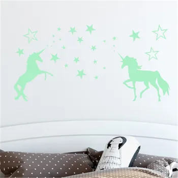 Lyser I Mørke Unicorn Wall Stickers Til Børn, Baby Soveværelse Loft Home Decor Lysende Stjerner Unicorn Wall Stickers Muursticker