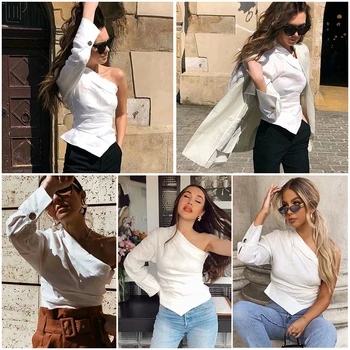Fashion Kvinder Hvid Ene Skulder Shirts 2019 Damer Sommer-Efterår Bomulds-Linned Bluse Smarte Piger Afslappede Street-wear Toppe femme