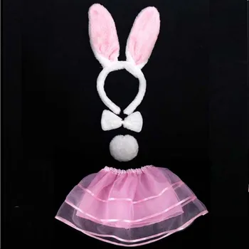 Pink Hvid Kanin Øre Hovedbøjle Bow Tie Hale Nederdel Børn Piger Cosplay Kostume Sæt Til Børn Parti Jul Xmas Halloween