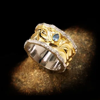 Udsøgt Form Geometriske Linjer Hule To-farve Zircon Guld Ring Par Ring Damer Engagement Bryllup Smykker Fine Smykker
