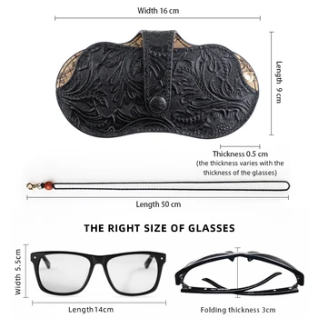 Bærbare Vintage Præget Sol Briller Kasse I Ægte Læder Briller Vise Hængende Hals Håndlavede Solbriller, Brille Holder