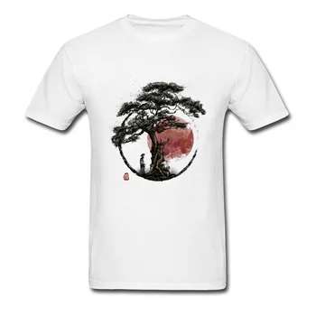 Solnedgang I Huangshan T-shirt til Mænd T-Shirt i Kinesisk Stil t-shirt Bomuld, Hvid Tee Pine Tree Print Voksen Top Tøj, No Fade