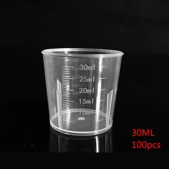 100pcs 30 ml Plastik Gennemsigtig målebæger med Skalaer for Laboratorium Køkken