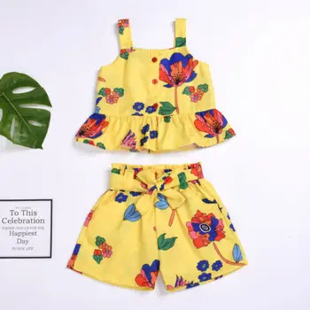 2019 Blomst Baby Buksetrold Piger Vest Afgrøde Afslappet Sommer Print Toppe, Shorts Sæt Tøj Sunsuit Tøj
