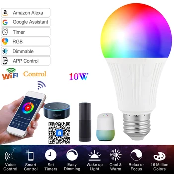 Fcmila 10W WiFi Smart Pære E27 B22 E26 LED RGB CW Lampe Arbejde Med Alexa/Google-Assistent stemmestyring Smart Lampe Dropship