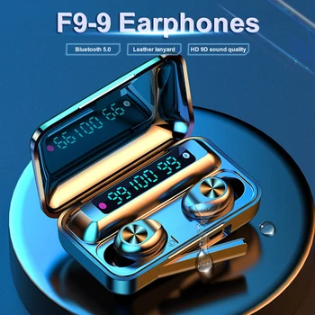 F9 Øretelefon LED TWS Trådløse hovedtelefoner 1200mAh Høretelefoner, Earbuds Touch Kontrol Sport Bluetooth Headset Active Noise Cancelling
