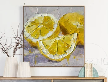 Kunstner Hånd-malet Moderne Kunst på væggene Særlige Stadig Liv Citron Akryl Maleri Lækker Frugt Citron Akryl Maling til Køkken