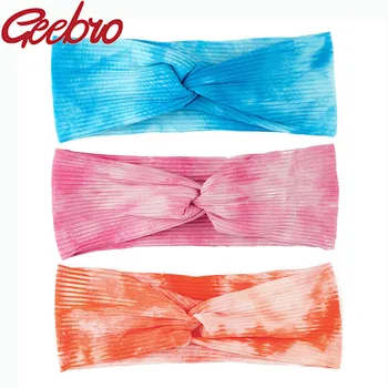 Geebro Tie-dye Ribbet Bomuld Pandebånd for Kvinder Twist Elastisk Multi-farve Hairbands Sport Turban Headwrap Piger Hår Tilbehør.