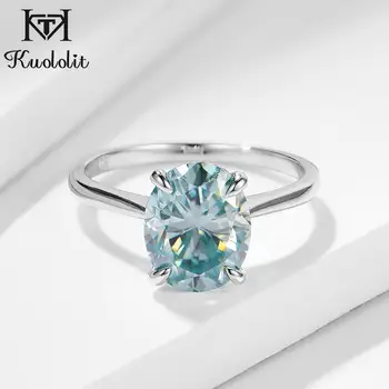 Kuololit Grøn blå Solitaire Ring for Kvinder 10K Guld Ring Oval Moissanite Lab Diamant til Bryllup Engagement Fine Smykker