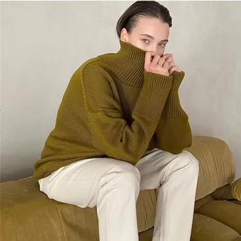 FANTOYE Casual Kvinders Turtleneck Sweater Mode 2020 Vinter Solid Løs Pullovere Jumper Kvinde, Hvid Strikket Trøje med Oversize