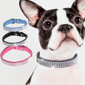 7 Farve Pink Blå Skærf og hundehalsbånd Glitrende Krystal Besat PU Læder Bling Pet Kraver for Kvinder Girl Små og Store Hunde
