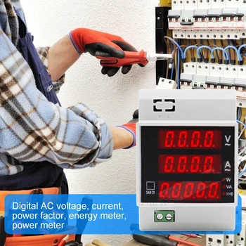 DIN-skinne Multi-function-LED Digital Meter AC 200-450V 0-100A Aktiv Power Factor Elektrisk Energi Amperemeter Voltmeter DIY