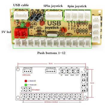 Game control board Arcade Joystick DIY Kit Nul Forsinkelse Arcade DIY Kit, USB-Encoder Til PC LED Joysticket belyste Knapper
