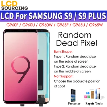 Tilfældige Død Piexl AMOLED-LCD-Skærm Til SAMSUNG Galaxy S9 / S9+ Plus G960 G965 med Ramme Touch Screen Digitizer Udskiftning