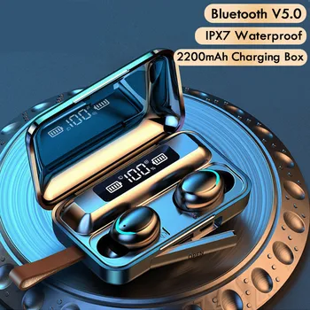 Bluetooth-V5.0 Hovedtelefoner, Trådløse Hovedtelefoner Med Mikrofon Sport Vandtæt Headsets 2200mAh Opladning Box Til Android