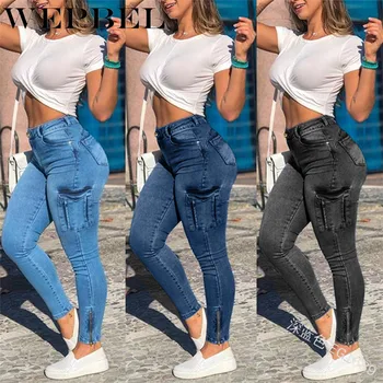 WEPBEL Lynlås Plisserede Kvinders Bukser, Mode i Høj Talje Jeans Sommer Mode Jeans Kvinder Tynde Lomme Retro Bukser