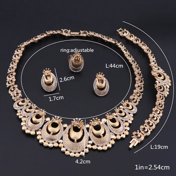 Mode Dubai Guld Farve Krystal bryllup Smykker Sæt Nigerianske Bryllup Afrikanske Perler, Øreringe, Halskæde, Ring, Armbånd Smykker sæt