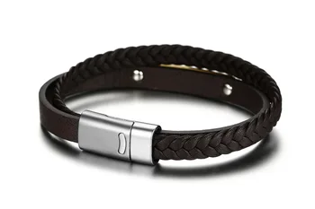 FXM LVB2 rustfrit stål armbånd manbracelet populære armbånd mand enkelt stål materiale læder brun sort farve