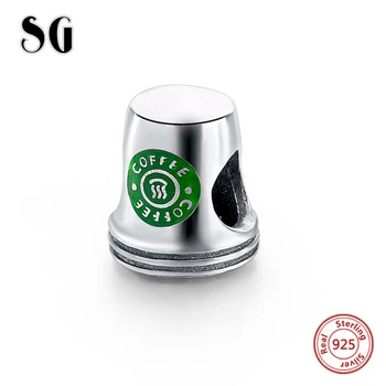 SG 925 Oprindelige Sterling Sølv Kaffe Kop, der Passer Perler Charme Passer Autentisk Europa Armbånd diy smykker at gøre for kvinder Gaver