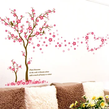 Aftagelig Pink Blossom Blomst Vinyl Kunst Decal Væggen Hjem Mærkat Rum Udsmykning Blomme Wall Stickers til Børn Værelser vægoverføringsbilleder