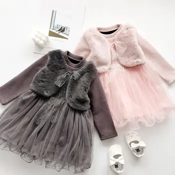 Piger Dress Efterligning Mink Velvet Falske To-Stykke Børn Plus Velvet Koreanske Baby Prinsesse Kjole 2020 Vinteren Ny Kjole Til Piger