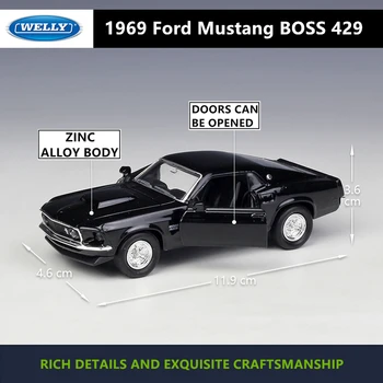 WELLY 1:36 1969 Ford Mustang Boss 429 legering bil model maskine Simulering Samling toy pull-back køretøj Gave samling