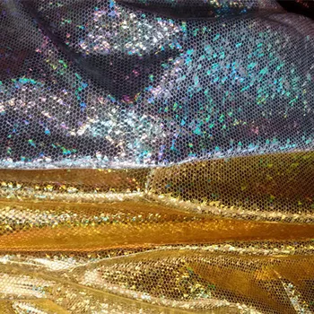 Alle side elastisk Spandex Bronzing farverige laser stof små sekskantede reden holografiske materiale Bikini klud diy stof