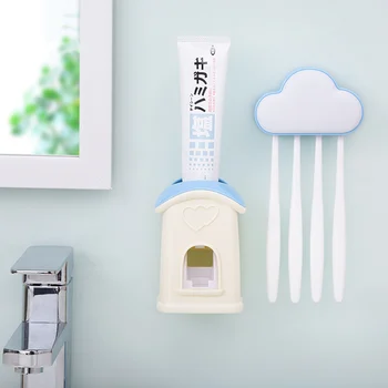 Automatisk Tandpasta Dispenser Tandbørsteholder Husstand Tegnefilm Badeværelse Tilbehør Sæt Vægmonteringsrack Tandpasta Squeezer