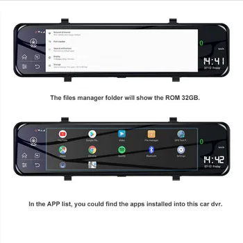 4G 12 Tommer Bil Spejl Android 8.1 DVR Dash Kamera, 1080P Dobbelt Linse WiFi GPS Navigation ADAS Fjernbetjening Auto Video Overvågning