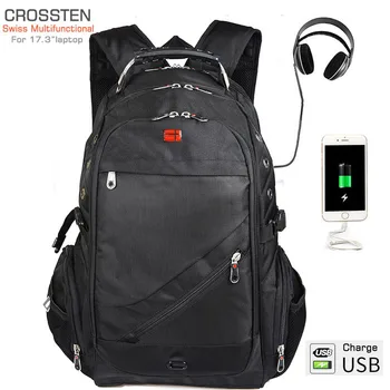 Crossten Schweiziske rejsetasker USB Oplader Port Laptop Backpack 17.3